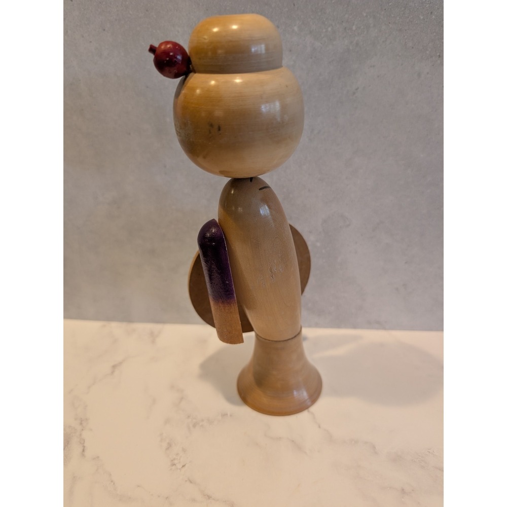 Japanese Vintage Kokeshi Doll Sadao Kishi - Leaning - Hand Painted Floral 8in - Picture 3 of 9